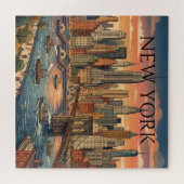 New York Silhouette Reis Kunst Vintage Legpuzzel (Horizontaal)