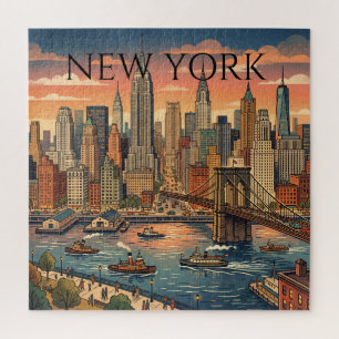 New York Silhouette Reis Kunst Vintage Legpuzzel