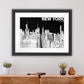 New York Silhouette Zwart Wit Mat Kunst Poster