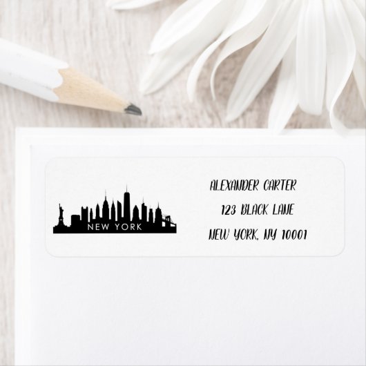 New York Skylin Silhouette Black Elegant Script Etiket (Insitu)