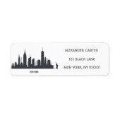 New York Skylin Silhouette Black Elegant Script Etiket (Voorkant)