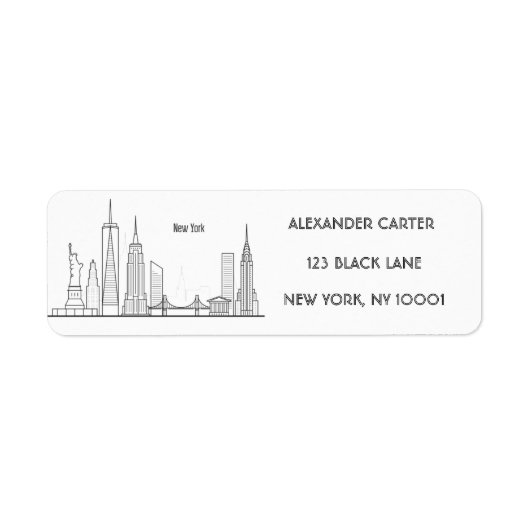 New York Skylin Silhouette Black Elegant Script La Etiket (Voorkant)