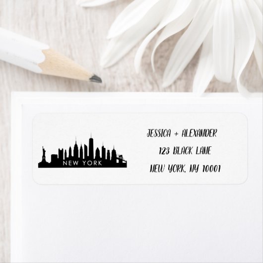 New York Skylin Silhouette Zwart Elegant Script La Etiket (Insitu)