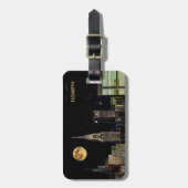 New York Skyline bij nacht met volle maan Bagagelabel (Voorkant verticaal)