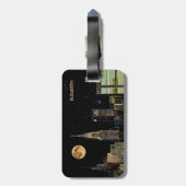 New York Skyline bij nacht met volle maan Bagagelabel (Achterkant verticaal)