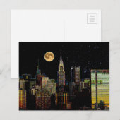 New York Skyline bij nacht met volle maan Briefkaart (Voorkant / Achterkant)