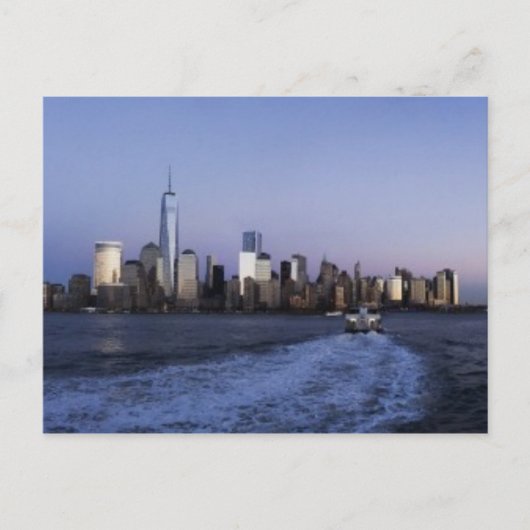 New York Skyline bij zonsondergang met veerboot Briefkaart (Voorkant)