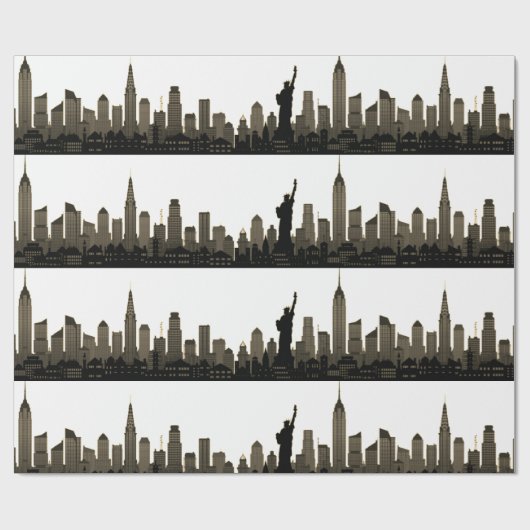New York Skyline Black Big Apple Modern City Cadeaupapier (Vlak)