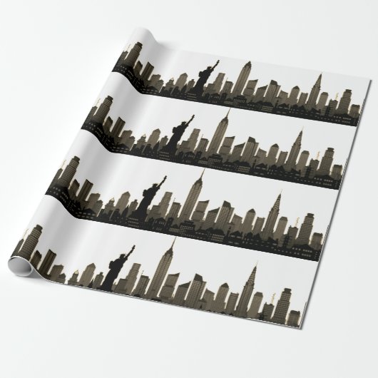 New York Skyline Black Big Apple Modern City Cadeaupapier (Uitgerold)