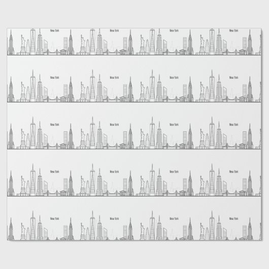 New York Skyline Black Big Apple Modern City Cadeaupapier (Vlak)