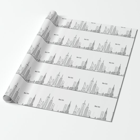 New York Skyline Black Big Apple Modern City Cadeaupapier (Uitgerold)
