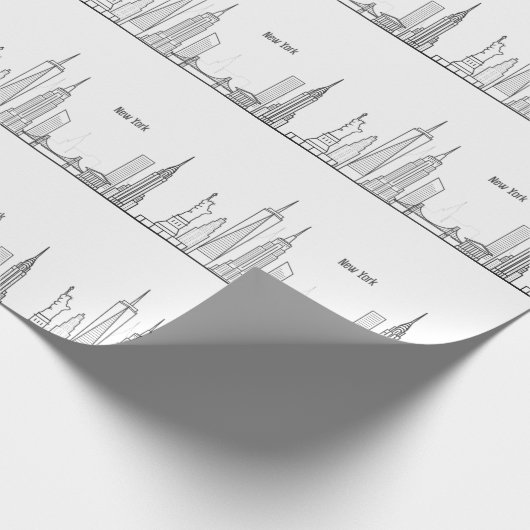 New York Skyline Black Big Apple Modern City Cadeaupapier (Hoek)