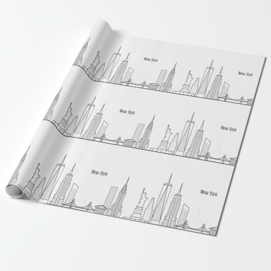 New York Skyline Black Big Apple Modern City Cadeaupapier (Uitgerold)