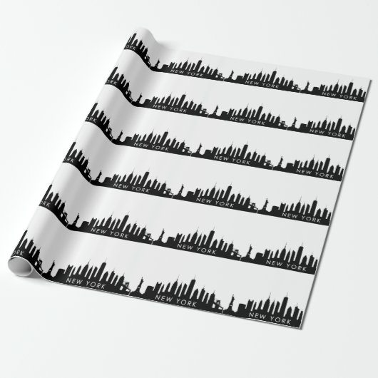 New York Skyline Black Big Apple Modern City Wrapp Cadeaupapier (Uitgerold)