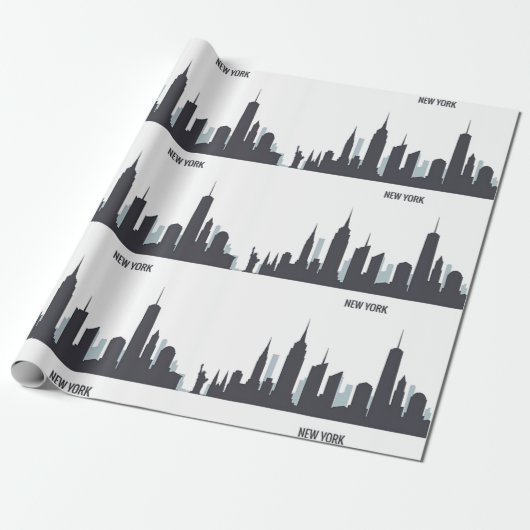 New York Skyline Black Big Apple Modern City Wrapp Cadeaupapier (Uitgerold)