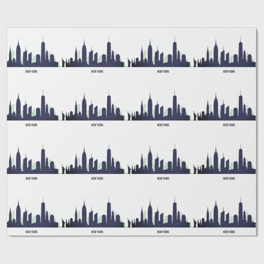 New York Skyline Blue Big Apple Modern City Cadeaupapier (Vlak)