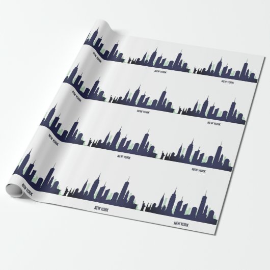 New York Skyline Blue Big Apple Modern City Cadeaupapier (Uitgerold)