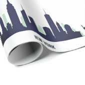 New York Skyline Blue Big Apple Modern City Cadeaupapier (Rol Hoek)