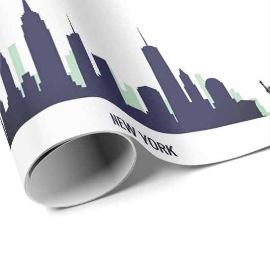 New York Skyline Blue Big Apple Modern City Cadeaupapier (Rol Hoek)