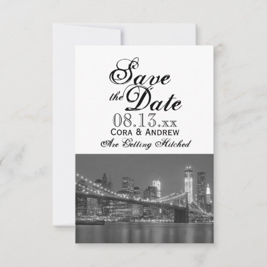 New York Skyline Brooklyn Wedding Save the Date in Kaart (Voorkant)