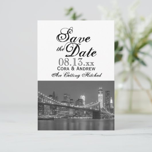 New York Skyline Brooklyn Wedding Save the Date in Kaart (Staand voorkant)