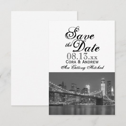 New York Skyline Brooklyn Wedding Save the Date in Kaart (Voorkant / Achterkant)