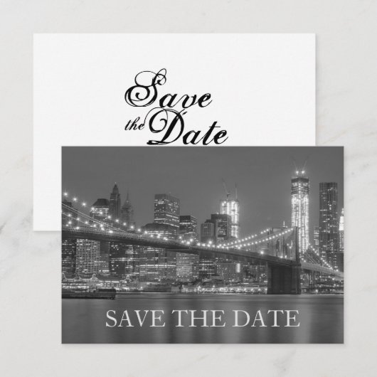 New York Skyline Brooklyn Wedding Save the Date Kaart (Voorkant / Achterkant)