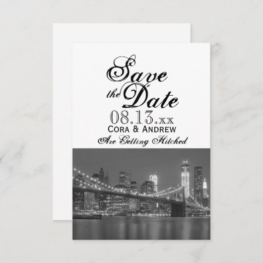 New York Skyline Brooklyn Wedding Save the Date Kaart (Voorkant / Achterkant)