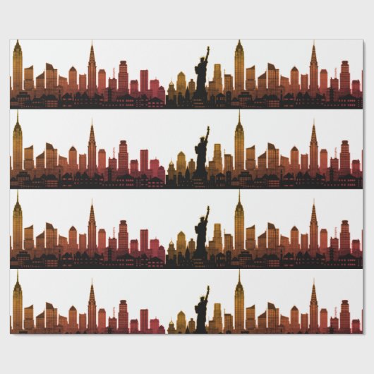 New York Skyline Brown Big Apple Modern City Cadeaupapier (Vlak)