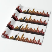 New York Skyline Brown Big Apple Modern City Cadeaupapier (Uitgerold)