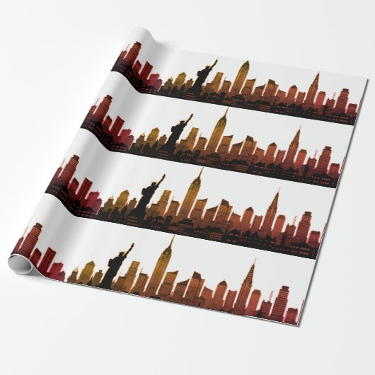 New York Skyline Brown Big Apple Modern City Cadeaupapier (Uitgerold)