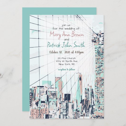 New York Skyline bruiloft uitnodiging (Voorkant / Achterkant)
