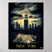 New York Skyline - Charcoal Monochrome Art - Stede Poster (Voorkant)