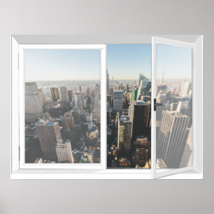 New York Skyline City Uitzicht Fake Window Poster