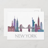 New York Skyline Colored Buildings Briefkaart (Voorkant / Achterkant)