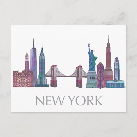 New York Skyline Colored Buildings Briefkaart (Voorkant)