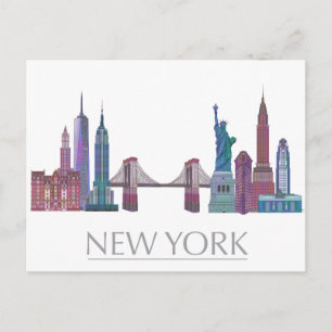 New York Skyline Colored Buildings Briefkaart