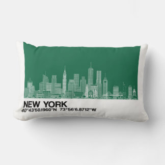 New York Skyline + coördinaten in Green Cushion Kussen
