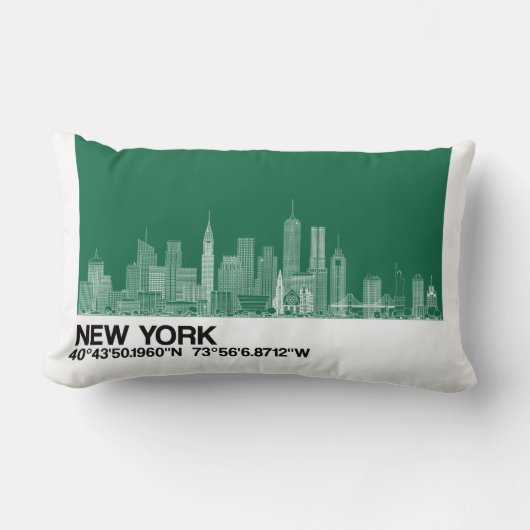 New York Skyline + coördinaten in Green Cushion Kussen (Voorkant)