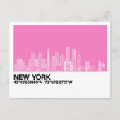 New York Skyline + Coördinaten in Roze Briefkaart (Voorkant)