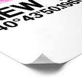 New York Skyline + Coördinaten in Roze Poster (Hoek)