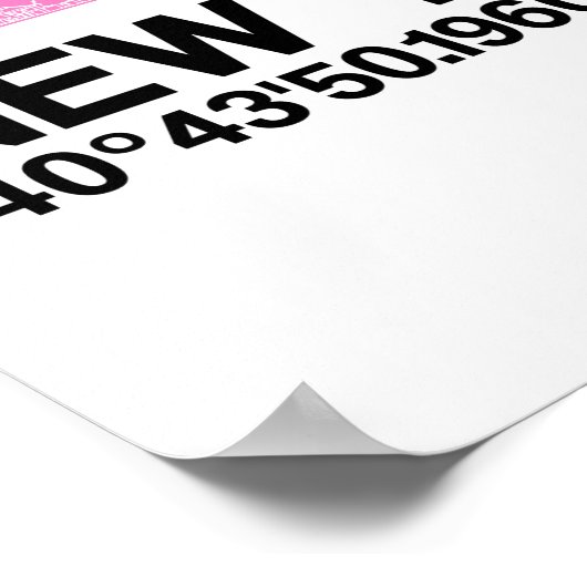 New York Skyline + Coördinaten in Roze Poster (Hoek)