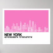 New York Skyline + Coördinaten in Roze Poster (Voorkant)