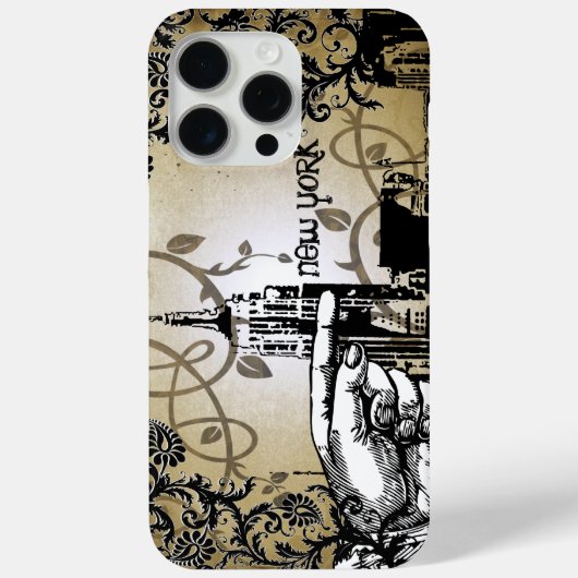 New York Skyline Damask Burnt Vines iPhone Case (Achterkant)