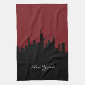 New York Skyline | Donkerrood Theedoek (Verticaal)