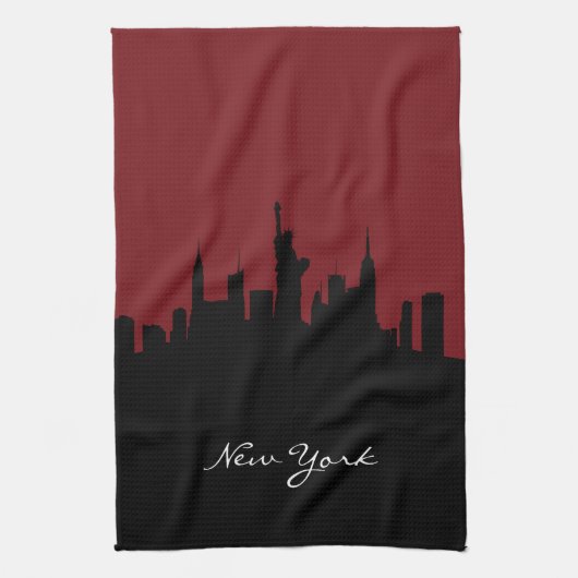 New York Skyline | Donkerrood Theedoek (Verticaal)