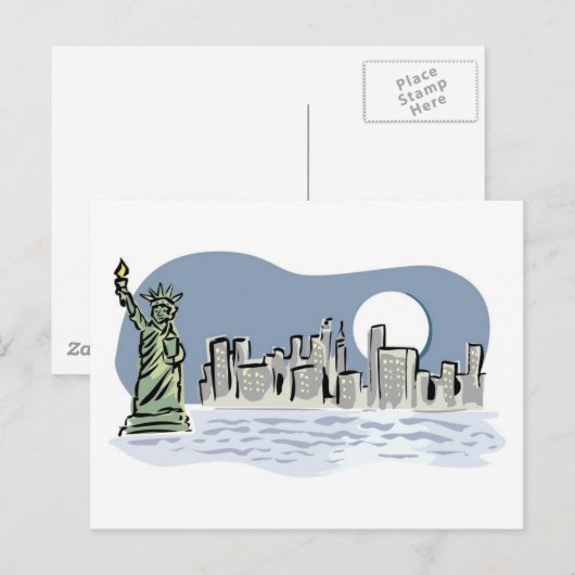 New York Skyline door Moonlight Briefkaart (Voorkant / Achterkant)