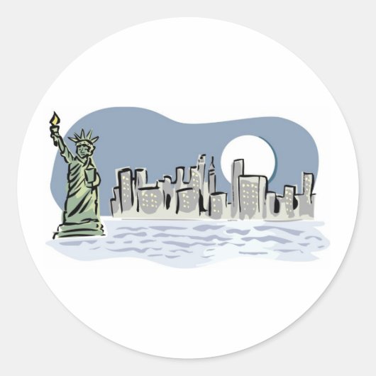 New York Skyline door Moonlight Ronde Sticker (Voorkant)