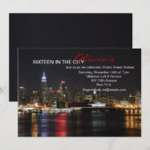 New York Skyline door Night Invitation Kaart (Voorkant / Achterkant)