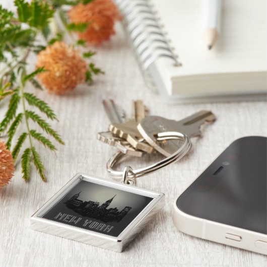 New York Skyline Downtown bouwt Monogram Sleutelha Sleutelhanger (Zijkant)